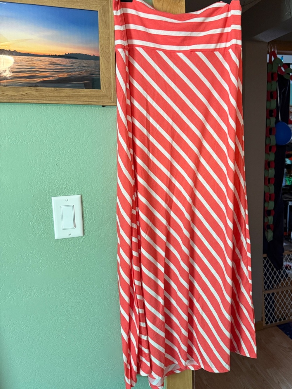 Striped Coral and White Maxi Skirt — Easy Pull-On Style